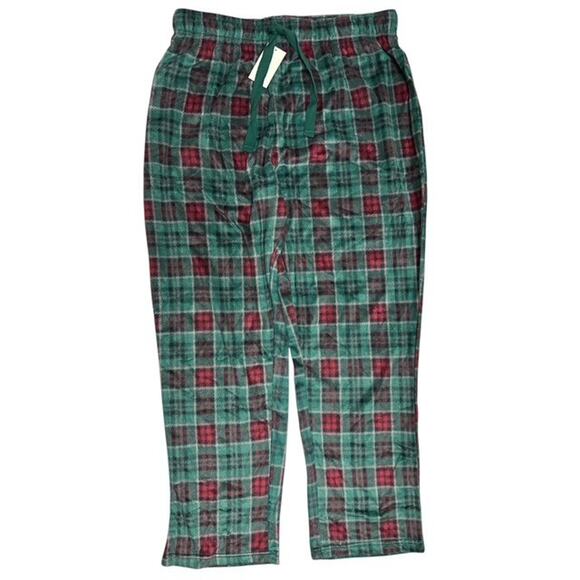 Cuddl Duds XL Flannel Pajama Pants Green Red Plaid Cozy Fleece Drawstring Pocket - Picture 1 of 4